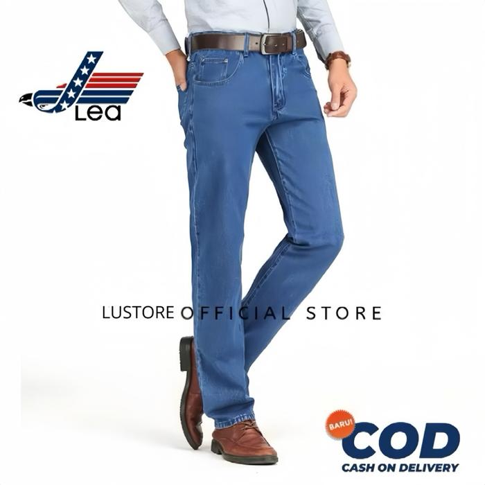 Celana Jeans Pria Standar LEA 606 Original Bahan Non Strech Size 28-44 Jumbo Panjang
