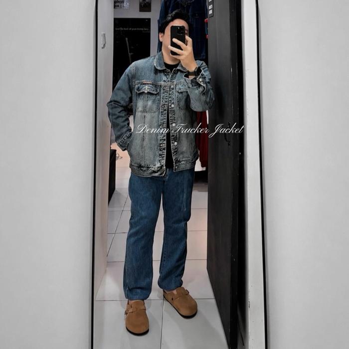Denim Trucker Jacket Thrift Stock Jaket