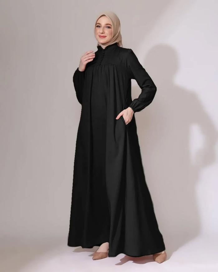 Gamis Rempel Muslim Azkia Dress Bahan Kain Toyobo Gamis Variasi Kancing Kombinasi Karet Gamis Kondan