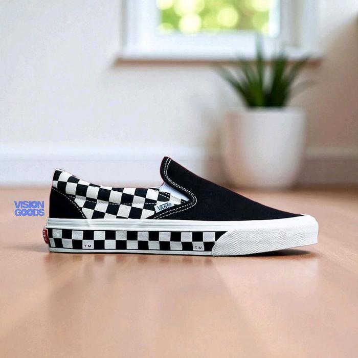Sepatu Vans Slip On Sidewall Checkerboard Black Classic Original