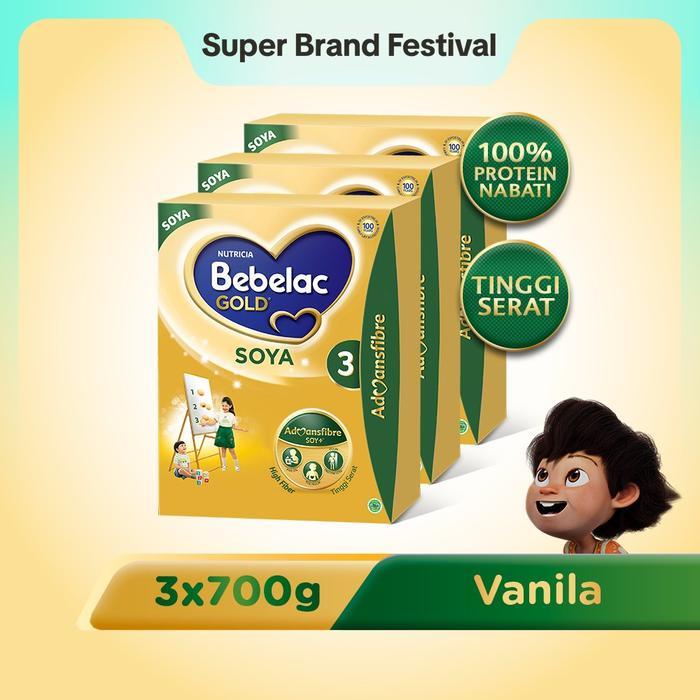Paket 3 - Bebelac Gold Soya 3 Vanila Formula Soya Bubuk 700 GR