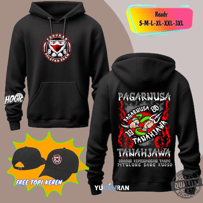 HOODIE JUMPER FREE TOPI HITAM PAGAR NUSA TANAH JAWA PASUKAN DELAPAN ENAM KEREN BAHAN KATUN FLEECE