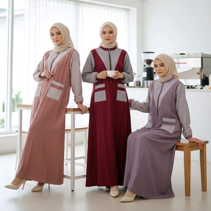 Vellea Dress Gamis Muslimah Baby Corduroy Kombinasi Katun Premium Quality