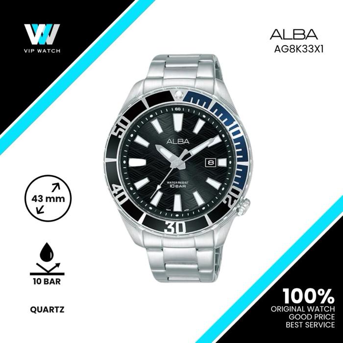 ALBA AG8K33X1 Jam Tangan Pria Tahan Air 10 Bar Diameter 43mm Quartz Original VIP Watch