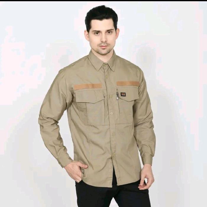NFT_WEAR19- Kemeja pria lengan panjang Cream tactical W TAC Terbaru dan premium bahan ripstock premi