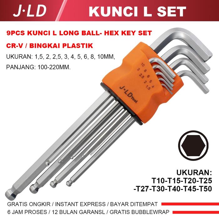 JLD Kunci L Set 9pc Hex Set key KUNCI L berbentuk bola Set Kunci L Set murah