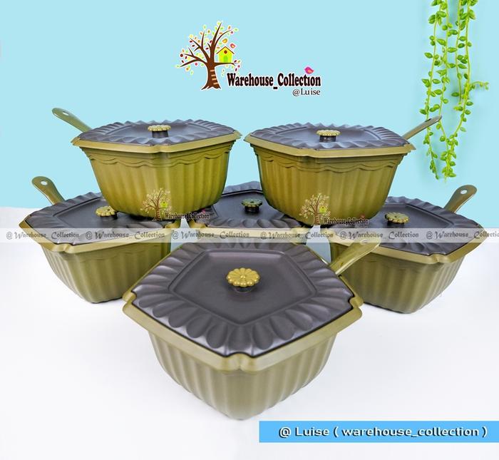 (12 IN 1) BASI PRASMANAN PENTAGON /BASI SEGI 5 COKLAT GOLD /WARNA 6 PCS BASI TUTUP + 6 SENDOK SAYUR