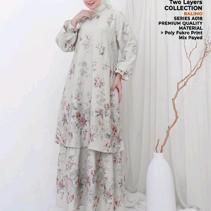 Balimo Two Layers Collection Series A018 Baju Muslimah Premium Quality Poly Fukro Print Mix Payed