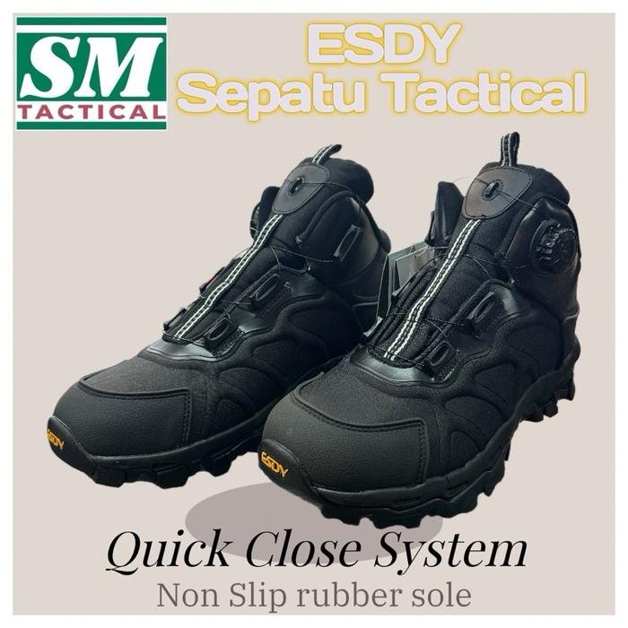 ESDY Tactical Shoe Sepatu PDL PDH Hitam Quick Release Close Shoe Lace Anti Slip Rubber Sole