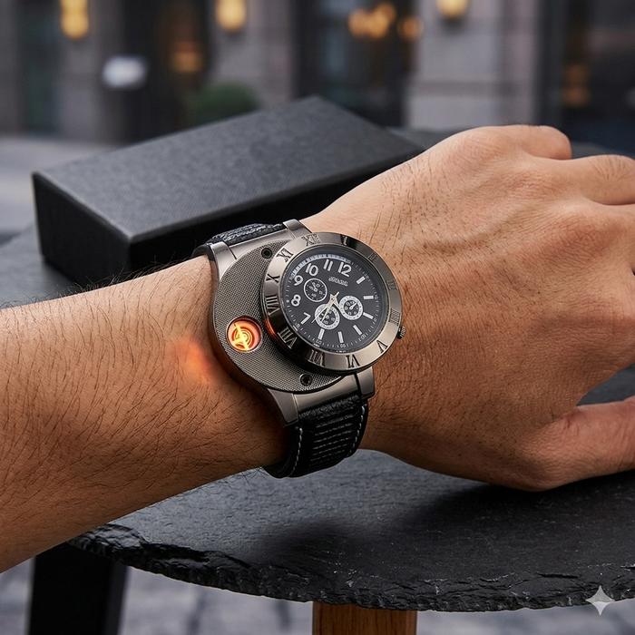 COD VIRAL Jam Tangan Korek Elektrik (USB Lighter Watch) jam analog AKTIF dan lighter elektrik Pria Q