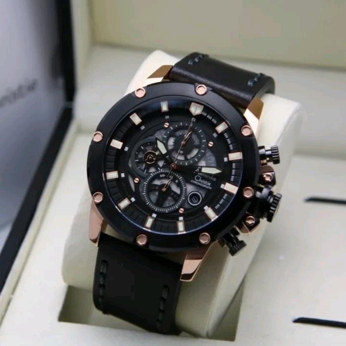 Jam Tangan Cowok Alexander Christie Ac 6564MC Black Rose Gold Cowok Watches