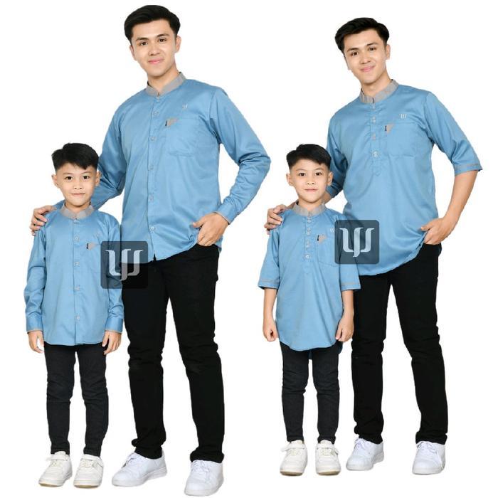 Baju koko kurta Couple DELUXE warna BIRU langit Koko lengan panjang dan pendek (satuan pisah) Toyobo