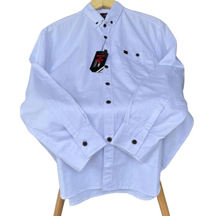 Kemeja Pria Lengan Panjang Warna Putih Kain Katun Baju Distro Formal Cowok  Dewasa Kerja Casual Kera