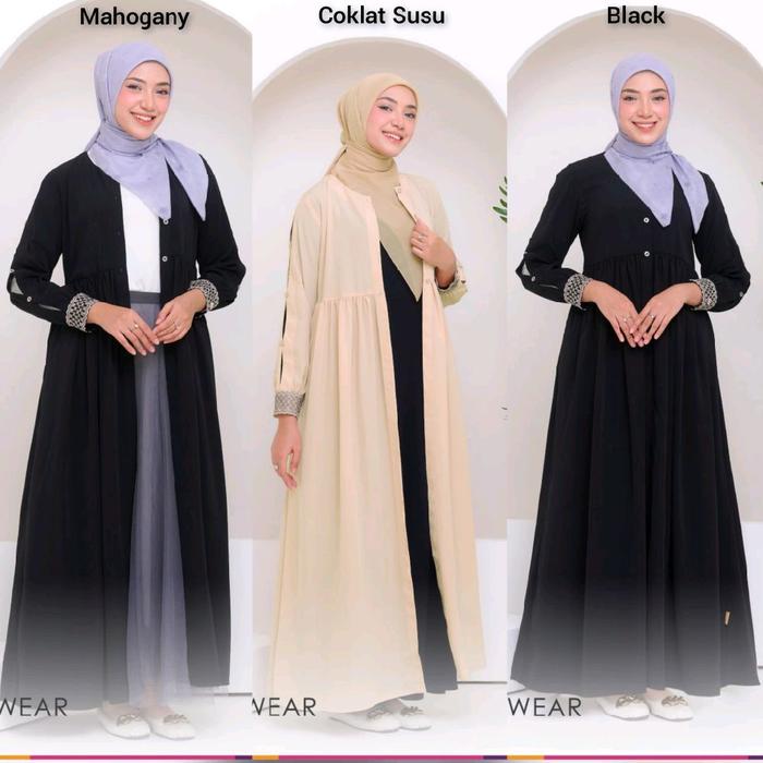 Nibras Outer To Wear OTW 002 Coklat Tua Mahogany Hitam Black Coksu Coklat Susu Baju Gamis Long Dress