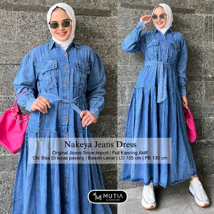 NAKEYA MAXY JEANS DRESS BY MUTIA / DRESS DENIM SBOW IMPORT FULL KANCING BAWAH MAYUNG UMBRELLA
