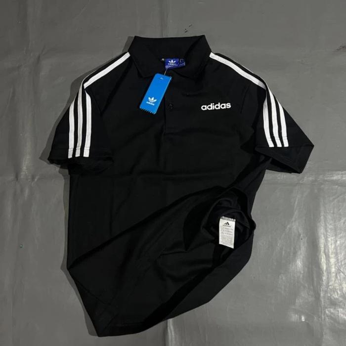 Kaos Polo Adidas Berkerah Black Casual T-Shirt Baju Pria Wanita Lengan Pendek Distro Branded Unisex
