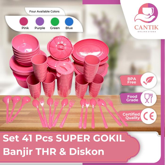 Paket Prasmanan Set 41 Pcs SUPER GOKIL/6 Piring Bulat / 6 Mangkok/3 Basi Bunga Mini/6 Gelas Ulir 600