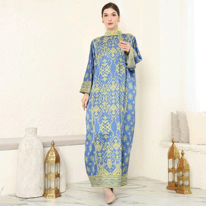 Dress Blue Lime Songket | Kaftan Biru Lime Songket | Kaftan Premium | Kaftan Modern | Kaftan Jumbo |