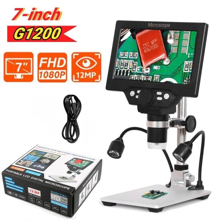1200X Digital Microscope 12MP Electronic Video Microscopes 7 Inch HD LCD Soldering Phone Repair Magn