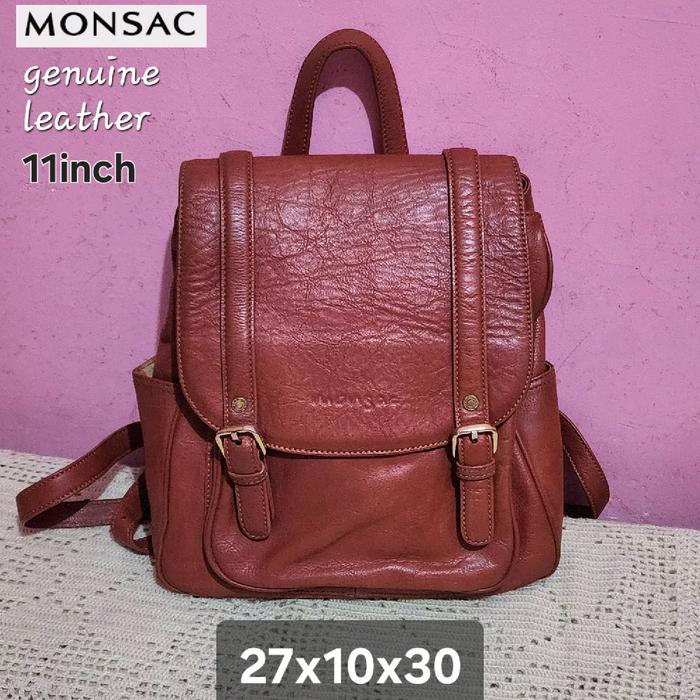 MONSAC Tas Ransel Medium 11inch Kulit Asli (Kulas) Cokelat Tan 27x30