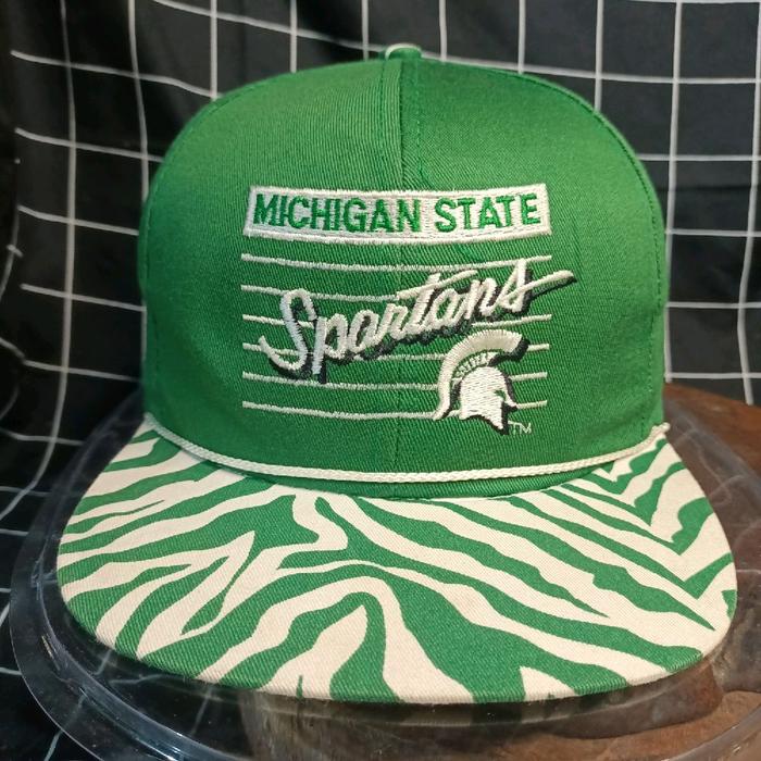 Topi Vintage Michigan Spartan Size Dewasa 56-59cm dengan Desain Zebra Hijau dan Putih