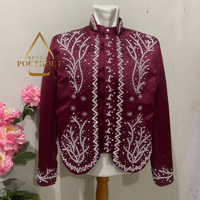 (PROMO) JAS PENGANTIN BESKAP ADAT JAWA SOLO HEWES MERAH MAROON PAYET SILVER MEWAH PREMIUM PRIA