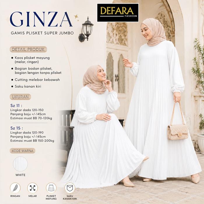 Baju Wanita Gamis Ginza Plisket Super Jumbo Simpel Bahan Ringan Adem