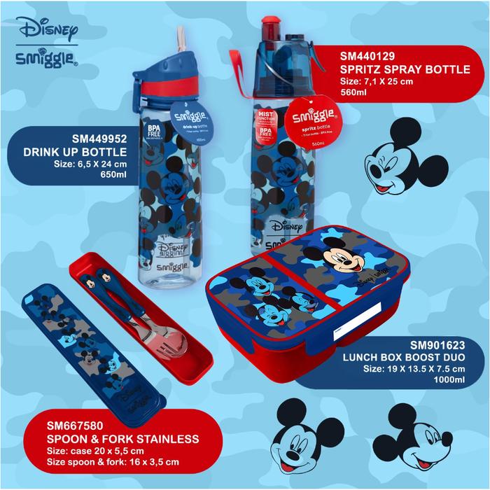 SMIGGLE X DISNEY MICKEY MINNIE DRINK UP SPRAY BOTTLE LUNCHBOX LUNCH BOX SPOON SET