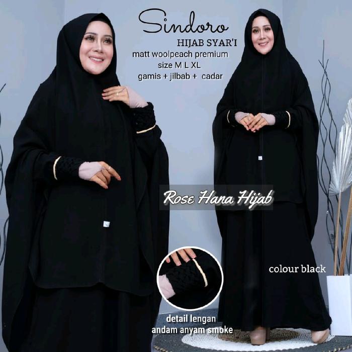 Sindoro Hijab-Gamis Polos Set Jilbab Syar'i Wolfis Premium Umroh Haji Busui Set Cadar Bandana Syari