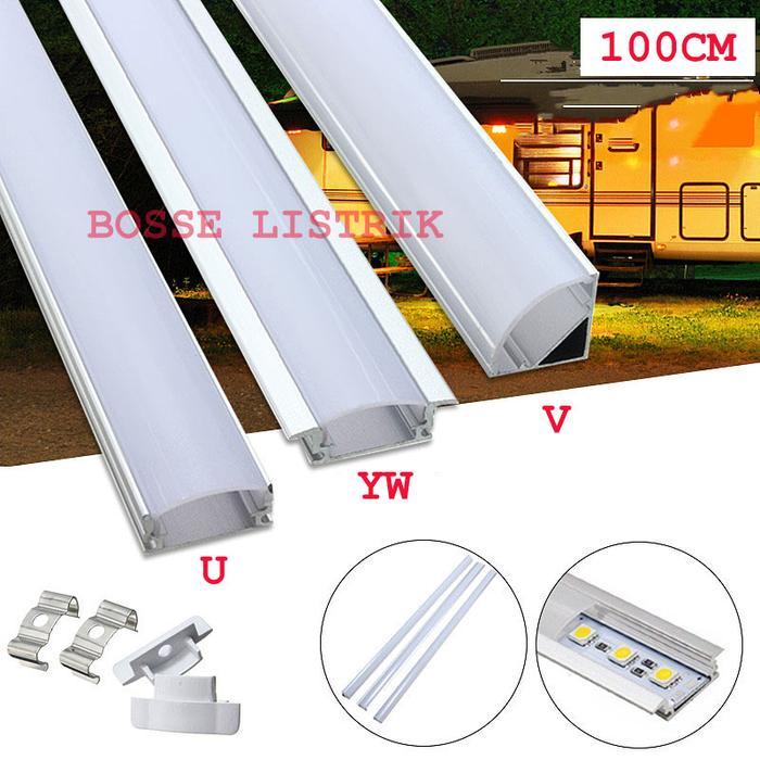 Rumah Lampu LED Strip Lis List Rel Kap Alumunium Acrylic Cover Batang *