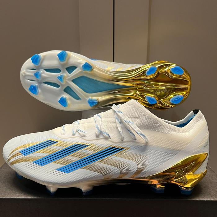 Sepatu Bola X Speedportal .1 White Blue Metalic Gold