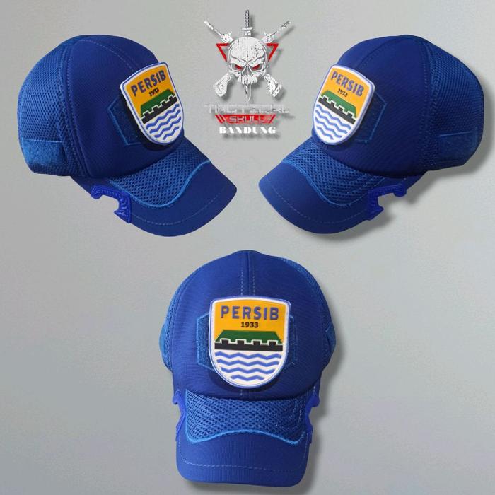 topi taktikal cotton original biru satu set karet persib