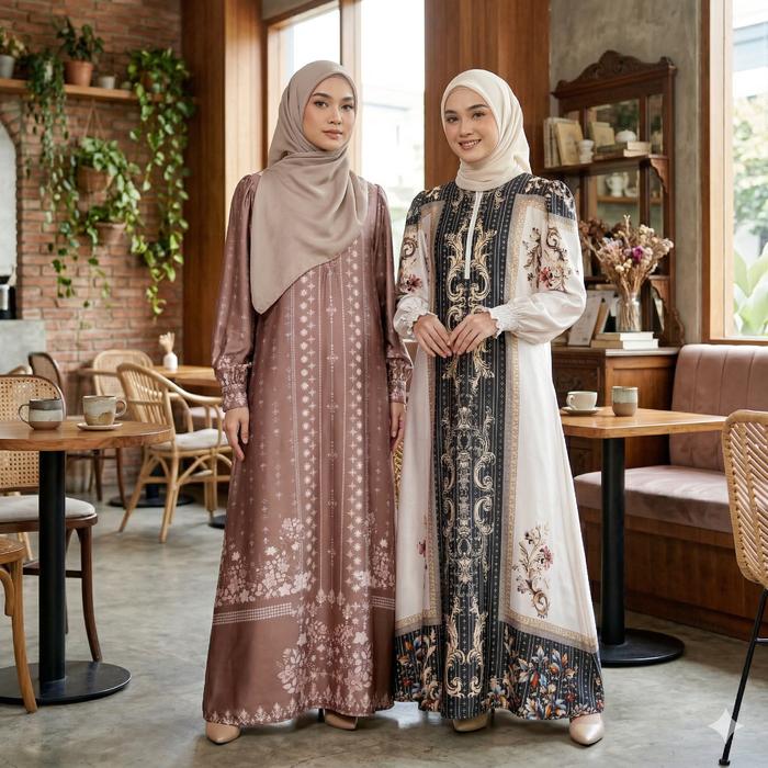 SNBM - READY STOCK - Dress wanita revanya silk motif elegan size jumbo lebaran 2026 - gaun wanita