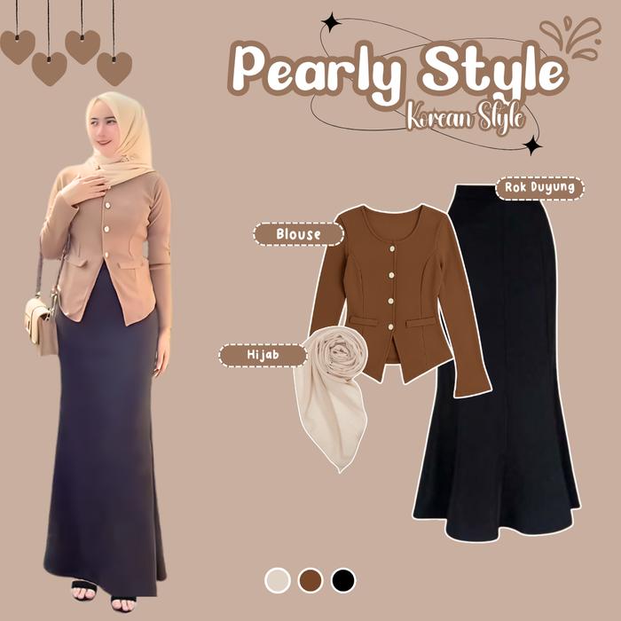 Pearly Style Set | Blouse ~ Rok Duyung ~ Hijab | Setelan OOTD Korean Style | Outfit Hangout & Kuliah
