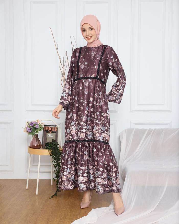 NEW InCozy Zalia Dress - Dress Muslim Wanita Maxi Motif Bunga Purple