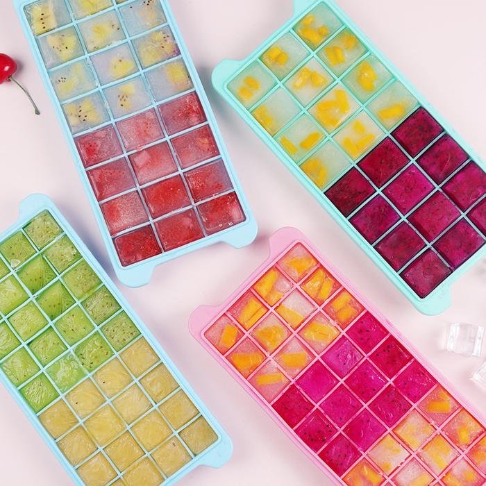 Ready Stock Cetakan Es Batu Fruit Jelly Ball Kotak Cube Plastik dan Silikon Elastis Coklat Puding Je