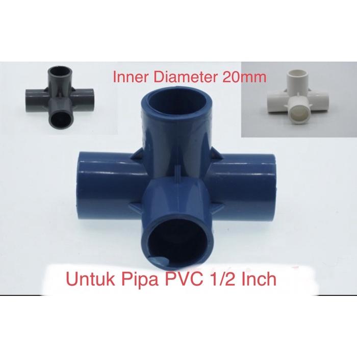 Fitting 4 Way Arah T Tee 90 Degree Inner Diameter 20mm for Pipa PVC 1/2 Inch Hidroponik Konektor 90 