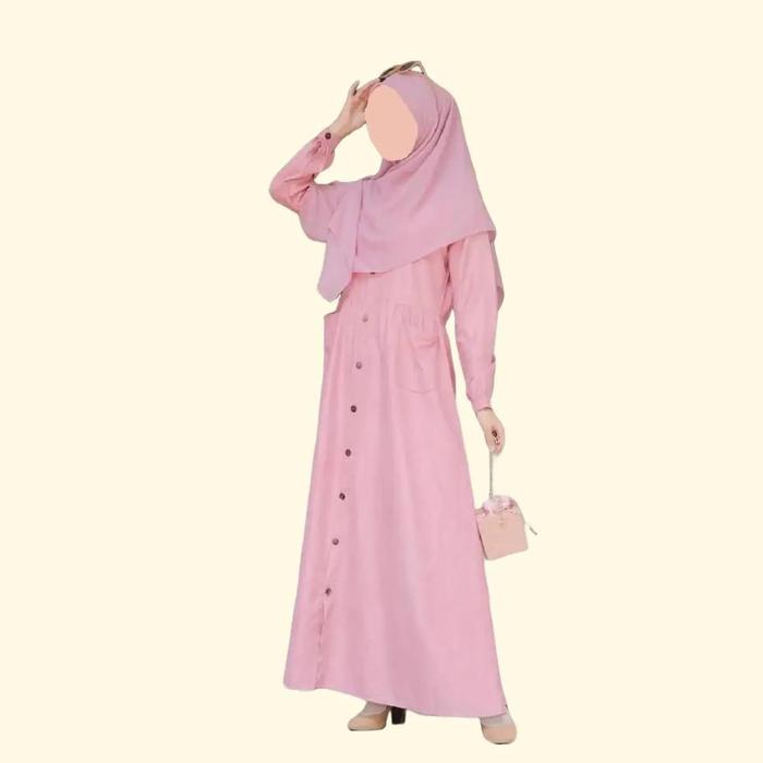 Luvena Kanaya Dress by Luvena Baju Gamis Wanita Dewasa Rose Pink M Grade B Cantik Kancing Manset Moc
