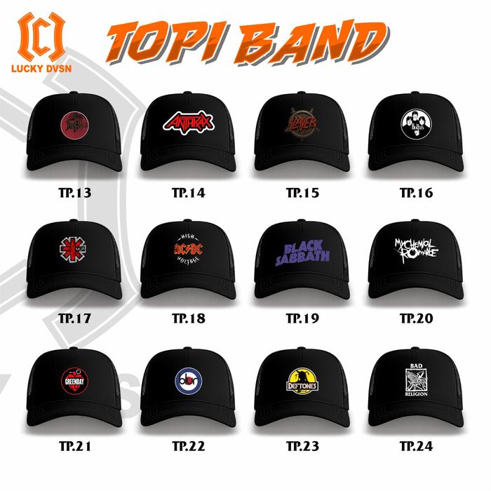 LUCKY DVSN Topi Distro Musik Metal Trucket Hat Hitam Casual Topi Band Jaring Pria Wanita Unisex Dewa
