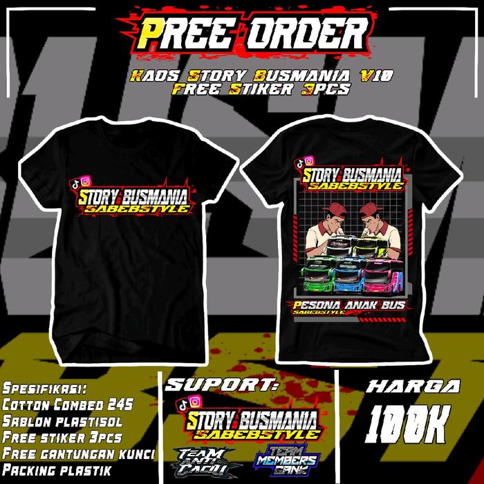 kaos Story Busmania V11 Free stiker 3 Pcs