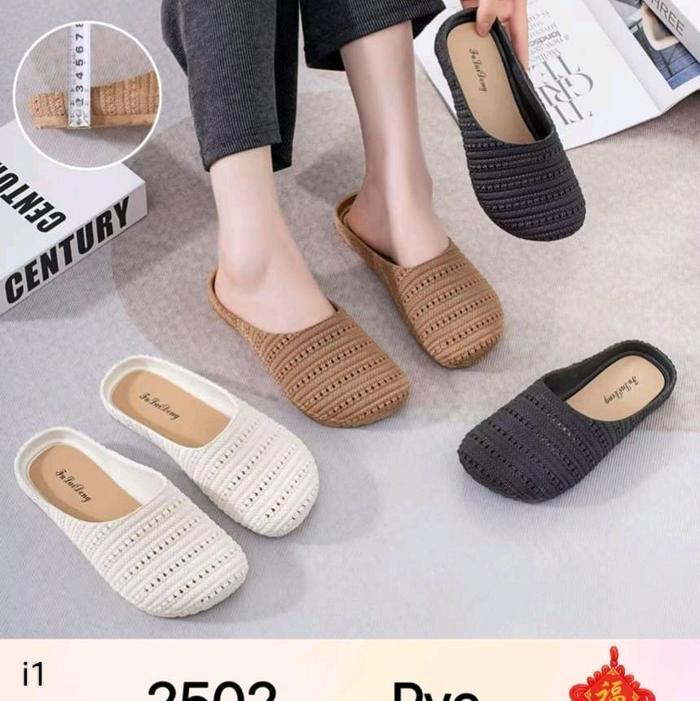 Sepatu sendal bustong wanita 2502 FLD sendal perempuan kekinian sendal flat Shoes Kerja Karet Terlar