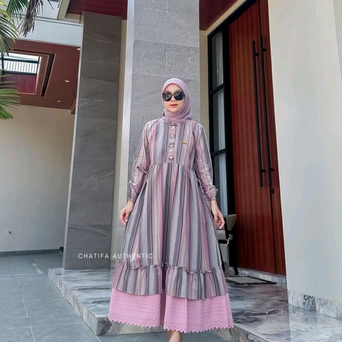 Midi Dress Salur Katun triset mix brukat By chatifa