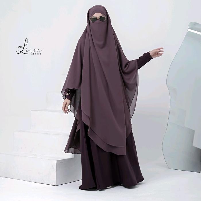 linea gamis by ummah warna burgundy set khimar bandana plum