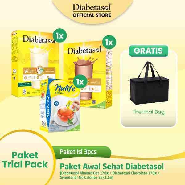 TRIAL PACK Diabetasol Almond Oat 170g + Diabetasol Chocolate 170g + Diabetasol Nulife Sweetener No C