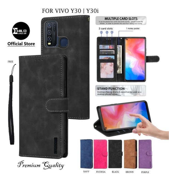 Wilocase Untuk Vivo Y30 | Y30I Flip Case Kulit - Casing Dompet Case - Wallet Leather  Premium Tpu Co