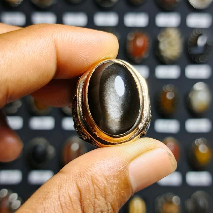 Cincin Batu Akik Bulu Monyet Giwang Cat Eye Ring Koin Ukir Kombinasi Pesanan. Garansi Natural Alam