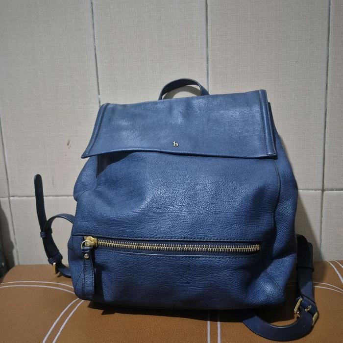 Tas ransel kulit asli warna biru brand Hazzys muat laptop