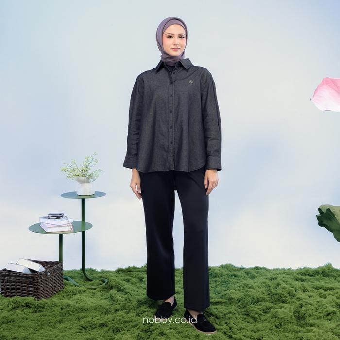 Nobby Kaely Shirt Atasan Kemeja Muslim Denim Casual Wanita Bahan Denim Fodia