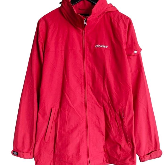 Dickies Jaket Outdoor Saku Samping L Hidden Hoodie YKK Full Tag Merah