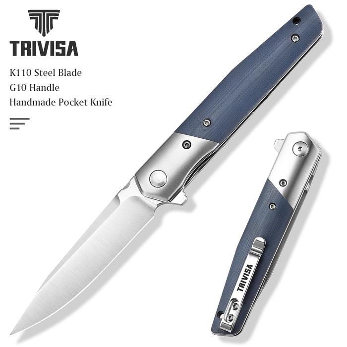 TRIVISA Folding Pocket EDC Knife for Man，3.5“BOHLER K110 Blade & G10